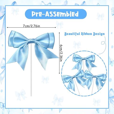 Kreatwow Blue Bow Birthday Party Decorations Ribbon Bow Cupcake Toppers 25Pcs Bowknot Cake Decoration Blue Coquette Birthday Decors Bow Tie Birthday Decor for Baby Shower Bridal Shower Bachelorette in Saudi Arabia