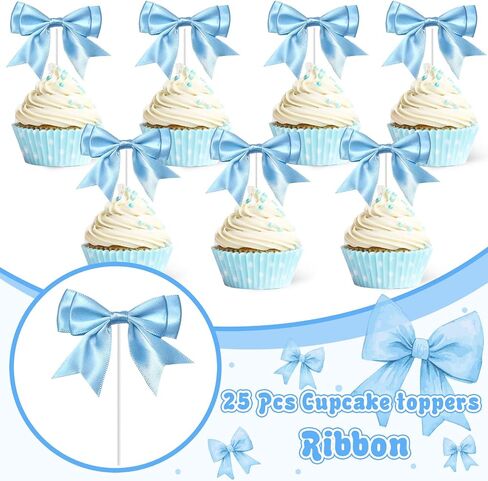Kreatwow Blue Bow Birthday Party Decorations Ribbon Bow Cupcake Toppers 25Pcs Bowknot Cake Decoration Blue Coquette Birthday Decors Bow Tie Birthday Decor for Baby Shower Bridal Shower Bachelorette in Saudi Arabia
