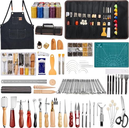 Tuykay Leather Tooling Kit Professional 456 PCS Leather Working Tools and Supplies with Apron and Storage Bag, Portable Handbag, with Leather Stamping Tools,Leather Rivet Kit, Leather Sewing Kit in Saudi Arabia