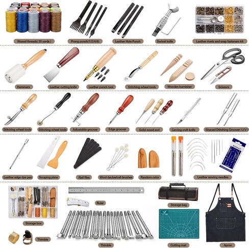 Tuykay Leather Tooling Kit Professional 456 PCS Leather Working Tools and Supplies with Apron and Storage Bag, Portable Handbag, with Leather Stamping Tools,Leather Rivet Kit, Leather Sewing Kit in Saudi Arabia