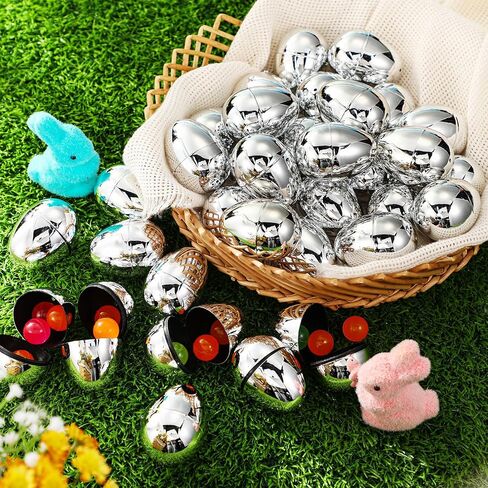48 PCS Easter Eggs Metallic 2.28 × 1.65 بوصة بيض فارغ قابلة للملء بيض عيد الفصح الفارغ الفارغ من عيد الفصح لصالح عيد الفصح عيد الفصح (الأزرق) in Kuwait