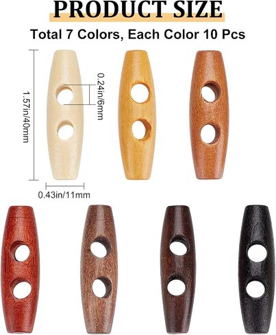 GORGECRAFT 70Pcs Oval Wooden Buttons Horn Toggle Shape Buttons Accessories 2 Holes Wood Sweater Coats Buttons for Jacket Clothing Sewing DIY Art Craft Projects, 7 Colors in Kuwait