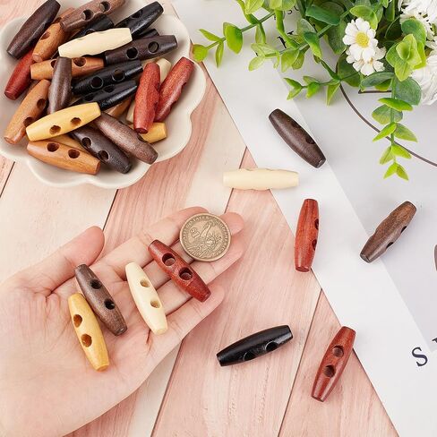 GORGECRAFT 70Pcs Oval Wooden Buttons Horn Toggle Shape Buttons Accessories 2 Holes Wood Sweater Coats Buttons for Jacket Clothing Sewing DIY Art Craft Projects, 7 Colors in Kuwait