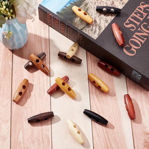 GORGECRAFT 70Pcs Oval Wooden Buttons Horn Toggle Shape Buttons Accessories 2 Holes Wood Sweater Coats Buttons for Jacket Clothing Sewing DIY Art Craft Projects, 7 Colors in Kuwait