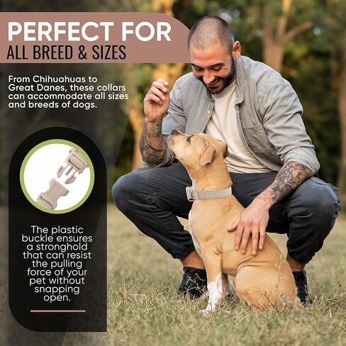 DCSP Pets - Dog Collar – Heavy-Duty Dog Collar for Small Dogs, Medium and Large – Eco-Friendly Natural Fabric – Durable and Skin-Friendly – Soft Dog Collar for All Breeds (Small, Khaki) in Saudi Arabia