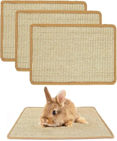 PODOO Bunny Scratch Pads, Sisal Rabbit Scratching Pad, Natural Rabbit Resting Mats for Cages, Forage Grass Mat Indoor Essentials Accessories for Guinea Pig Cat (4Pcs, 23.6 x 15.7 inches) in Saudi Arabia
