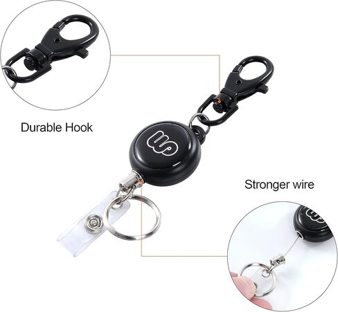 Wisdompro Badge Holder with Retractable Keychain, 2-Sided Horizontal PU Leather ID Badge Holder with 2 Card Slots and Badge Reel for Work ID, School ID, Metro Card & Access Card - Black in Kuwait