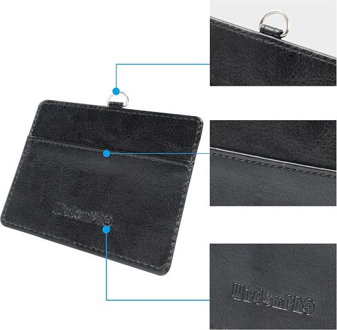 Wisdompro Badge Holder with Retractable Keychain, 2-Sided Horizontal PU Leather ID Badge Holder with 2 Card Slots and Badge Reel for Work ID, School ID, Metro Card & Access Card - Black in Kuwait