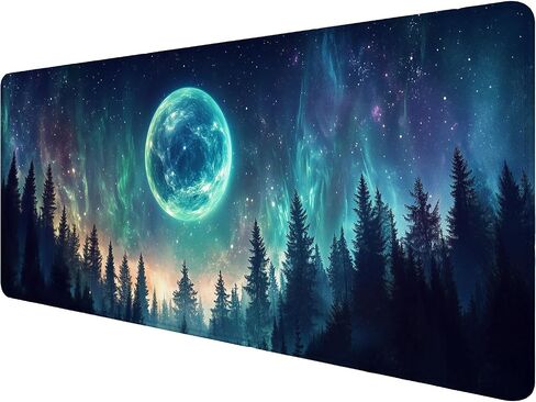Night Sky Gaming Mouse Pad Desk Pad 31.5 x 11.8 Inch Stars Moon Forest Large Gaming Mouse Mat with Stitched Edges,Non-Slip Waterproof Rubber Base Mous Mat Office Computer Keyboard Laptop Home in Saudi Arabia