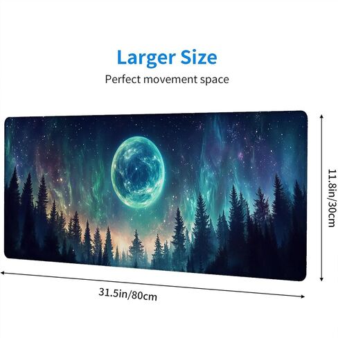 Night Sky Gaming Mouse Pad Desk Pad 31.5 x 11.8 Inch Stars Moon Forest Large Gaming Mouse Mat with Stitched Edges,Non-Slip Waterproof Rubber Base Mous Mat Office Computer Keyboard Laptop Home in Saudi Arabia
