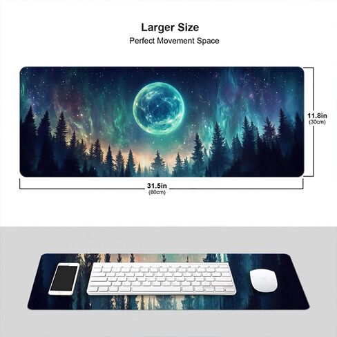 Night Sky Gaming Mouse Pad Desk Pad 31.5 x 11.8 Inch Stars Moon Forest Large Gaming Mouse Mat with Stitched Edges,Non-Slip Waterproof Rubber Base Mous Mat Office Computer Keyboard Laptop Home in Saudi Arabia