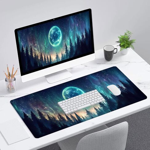 Night Sky Gaming Mouse Pad Desk Pad 31.5 x 11.8 Inch Stars Moon Forest Large Gaming Mouse Mat with Stitched Edges,Non-Slip Waterproof Rubber Base Mous Mat Office Computer Keyboard Laptop Home in Saudi Arabia