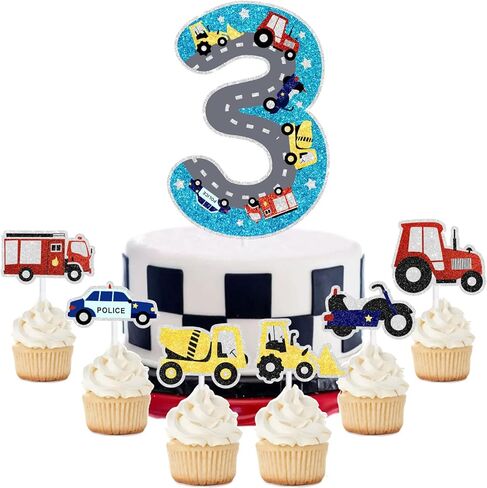 Transport Cake Toppers 7-Piece Set of Kids' Car Themed 1st Birthday Decoration, Great for Boys and Girls Car Themed Birthday Parties, Truck Themed Parties, or Baby Shower Party Decorations. SugarGera in Kuwait