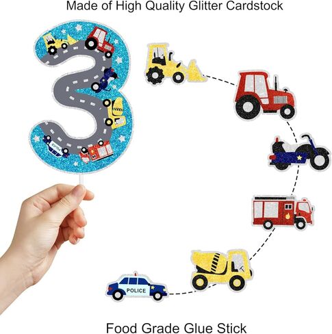 Transport Cake Toppers 7-Piece Set of Kids' Car Themed 1st Birthday Decoration, Great for Boys and Girls Car Themed Birthday Parties, Truck Themed Parties, or Baby Shower Party Decorations. SugarGera in Kuwait