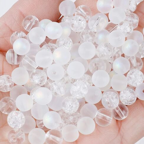 100PCS Glass Beads for Jewelry Making, Mix 8MM Hot Pink Crackle Lampwork Glass Beads Aurora Crystal Beads Matte Gemstones Spacer Beads Kits for Crafts in Kuwait
