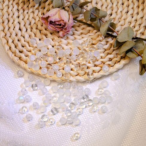 100PCS Glass Beads for Jewelry Making, Mix 8MM Hot Pink Crackle Lampwork Glass Beads Aurora Crystal Beads Matte Gemstones Spacer Beads Kits for Crafts in Kuwait