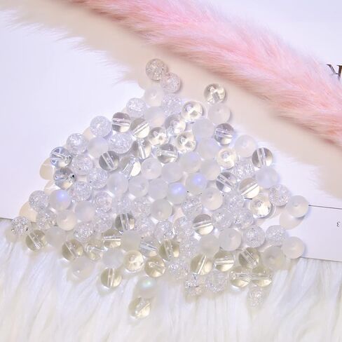 100PCS Glass Beads for Jewelry Making, Mix 8MM Hot Pink Crackle Lampwork Glass Beads Aurora Crystal Beads Matte Gemstones Spacer Beads Kits for Crafts in Kuwait