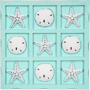 Starfish Tic Tac Toe Game - 9" x 9" - Beach Tic Tac Toe Game - Coastal Beach House Coffee Table Game Board - Tic Tac Toe Decor - Beach House Games - White Starfish & Sand Dollars in Kuwait