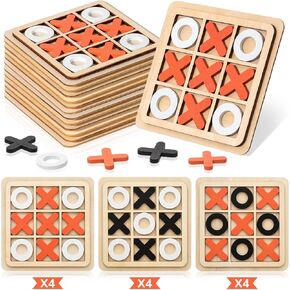 Libima 12 Pcs Wooden Tic Tac Toe Game Mini Family Board Games Classical Puzzle Game XO Chess Board Game Christmas Educational Gifts Strategy Board Game Toys