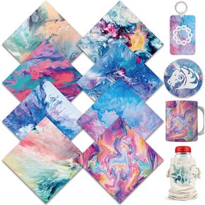 WOWOCUT 8 PCS 4.5 "x12" أوراق نقل التسامي الرخامية ، ورق تسامي مائي مطبوع مسبقًا لأكواب نقل الحرارة ، القمصان ، البهلوانات ، الأقراط