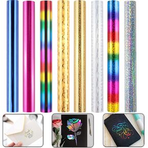 8 Rolls Toner Reactive Foil, 5mx19.3cm/Roll Foil Paper for Toner foiling,Foil by Laser Printer and Laminator Card Making Kit,Glimmer Hot Stamping Foil Roll for Scrapbooking 7.6inch x 16.4ft