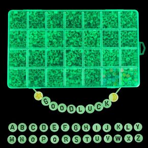 1400pcs Glow Letter Beads, 4x7mm Acrylic Glow Alphabet Beads Round Letter Beads A-Z Square Letter Beads for Bracelets Necklaces DIY Crafts Gifts Jewelry Making (Glow in The Dark)