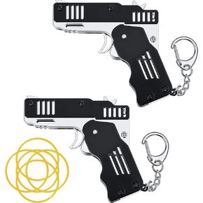 2 عبوات فرقة مطاطية بندقية لعبة Mini Mini Metal Rubber Rubber Rubber Launcher Toy Gun مع سلسلة مفاتيح لإطلاق النار على أنشطة في الهواء الطلق (أسود) in Kuwait