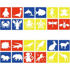 24pcs Animal Drawing Stencils for Kids 8 Inch Drawing Stencils Chalk Stencils Large Washable Reusable Jungle and Ocean Animals Themed Primary Shape Template for Kids Toddlers Preschool