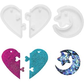 BoomYou 3 Packs Jewelry Casting Molds Silicone Pendant Mould Resin Rubber Resin Mould Love Locks for Lovers Moon and Star Necklace Pendant Silicone Mold – 3 Shapes