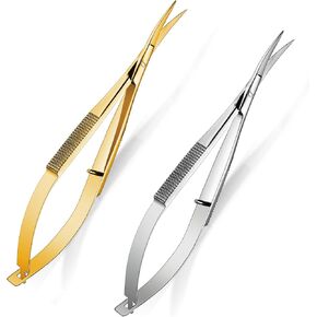 Shynai 2 Pieces 4.7 Inch Embroidery Sewing Scissors Spring Action Curved Scissors Thread Snips Curved Tip Scissors Stainless Steel Cutting Eyebrow Trimming Craft Scissor(Gold, Silver)