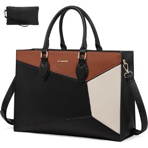 LOVEVOOK Laptop Bag for women,15.6 lnch Waterproof Lightweight Leather tote Bag,Professional Business Office Work Bags with Clutch Purse,Large Capacity Computer Shoulder Handbag,Black