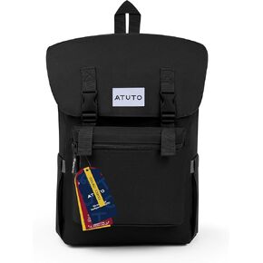 Slim Vintage Backpack for Men and Women, Flap Backpack for Laptop till 16.5", Extra Padding, Durable Fabric (Red)