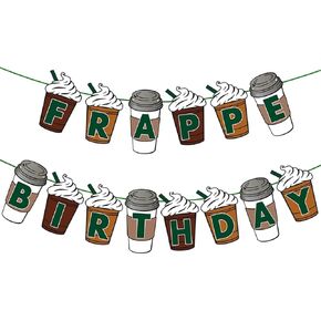 Frappe Coffee Birthday Decorations Pre-Strung Party Banner Frappe Coffee Cafe Party Supplies Favors