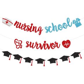 Nursing Graduation Party Supplies Decorations Banner Nursing School Survivor Banner Glitter Congrats Nurse Class of 2025 RN Nurse Call The Shots Party Decor Garland Nursing School Favors