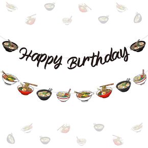 Jollyboom Ramen Birthday Party Decorations, Japanese Noodles Happy Birthday Banner Ramen Party Banner Garland for Ramen Noodles Birthday Party Decor Photo Booth Props Supplies
