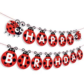 Ladybug Birthday Party Supplies Ladybug Birthday Banner, Cute Ladybird Bday Bunting Sign Ladybird Happy Birthday Banner for Ladybeetle Themed/Insect Theme Baby Shower Decorations