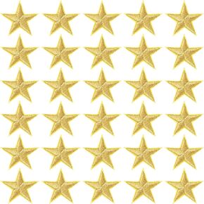 PAGOW 30 Pcs Gold Star Iron on Patch, 1 Inch Sew on Star Embroidered Patches, Iron on Patches Embellishments for Clothes, Hats, Jackets, Backpacks, Star Decor, Appliques Decoration (Gold, 1")