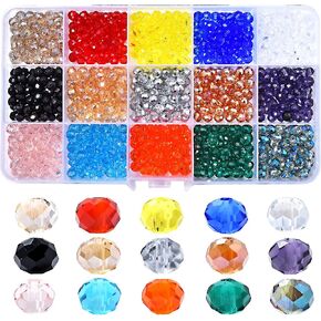 6mm Bicone 480Pcs Crystal Glass Beads Faceted Bicone Shape Crystal Glass Spacer Beads for Bracelet Necklace Decorative Hand Jewelry Making (10 Colors/Box)