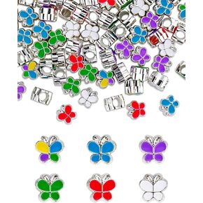 120 Pcs European Large Hole Beads, Mixed Colorful Butterfly Shaped Spacer Beads for DIY Charms Necklace Bracelet Jewelry Making, 6 Styles