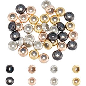 SUPERFINDINGS About 40Pcs 4Colors 7mm Rubber Hole Round Brass Beads Stopper Positioning Spacer Beads Slider Beads with 2mm Smooth Hole Solid Weight for DIY Crafts Jewelry Making