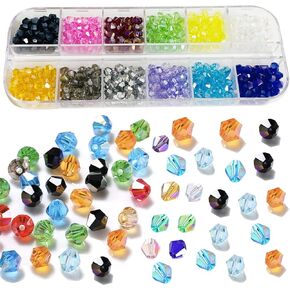 Gocelyn 1200pcs 2mm Crystal Bicone Glass Seed Beads, 12-Grid Plated AB Color Faceted Loose Beads for Jewelry Making DIY Bracelet Necklace Findings Earrings Accessories