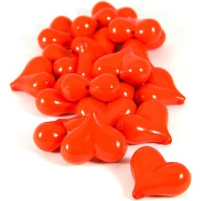 20 Big Bright Red Plastic Acrylic Bubbly Puffed Heart 17mm Beads with 1.5mm Vertical Hole