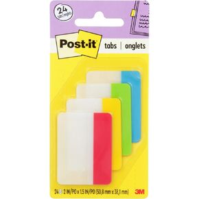 Post-it Tabs, 2 in, Solid, Assorted Primary Colors, 6 Tabs/Color, 4 Colors, 24 Tabs/Pack (686-ALYR)