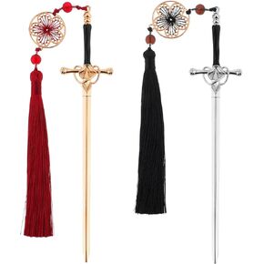 2 Pcs Sword Bookmark Katana Bookmark with Tassel Vintage Metal Bookmark Tassel Pendant Sword Bookmarks for Daily Reading Book Lovers Birthday Gift Thanks Gift