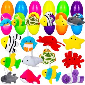12 Pack Easter Eggs Filled with Mini Plush Animals Stuffed Toy, Prefilled with Stuffed Animals for Kids Easter Basket Stuffers, Easter Eggs Hunt, Easter Party Favors, Classroom Prize