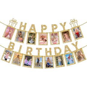 KatchOn, Glitter Gold Happy Birthday Banner - Big 10 Feet, Preassembled | Happy Birthday Photo Banner for Gold Birthday Decorations | Gold Happy Birthday Picture Banner for Happy Birthday Decorations