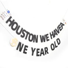 Outer Space First Birthday Banner, Houston We Have a One Year Old Party Decorations, Rocket Astronaut Solar System Planet 1st Celebration Party Hanging, First Trip Around the Sun Supplies, Outer Space Theme Photo Props