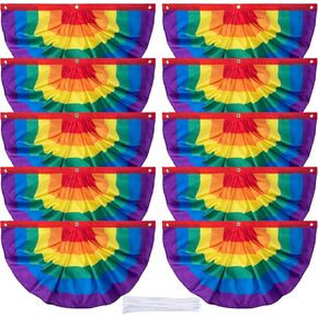 EBaokuup Pride Bunting Flag - 3 x1.5 Ft Rainbow Pleated Fan Flag Banner Rainbow Polyester Flag for Holiday Outdoor Hanging Decor (Rainbow Bunting-10PCS)