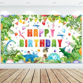 Watercolor Dinosaur Backdrop, Extra Large Wall Banner for Boys' Birthday Parties, 73 x 43 Inches