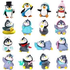 16pcs Cute Penguin Characters Toy Figure, Mini Penguin Figurines Collection Playset Penguine Cake Topper Micro Landscape Decoration Birthday Party Supplies